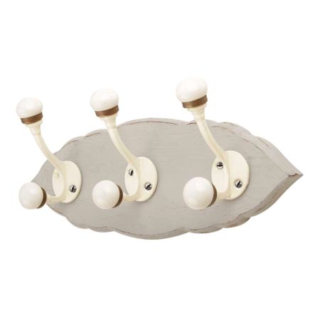 Grey Cream Double Loop Ceramic Iron Wooden Hooks